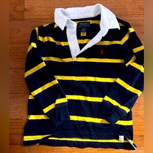 Boys Polo Ralph Lauren Navy & Yellow striped rugby shirt